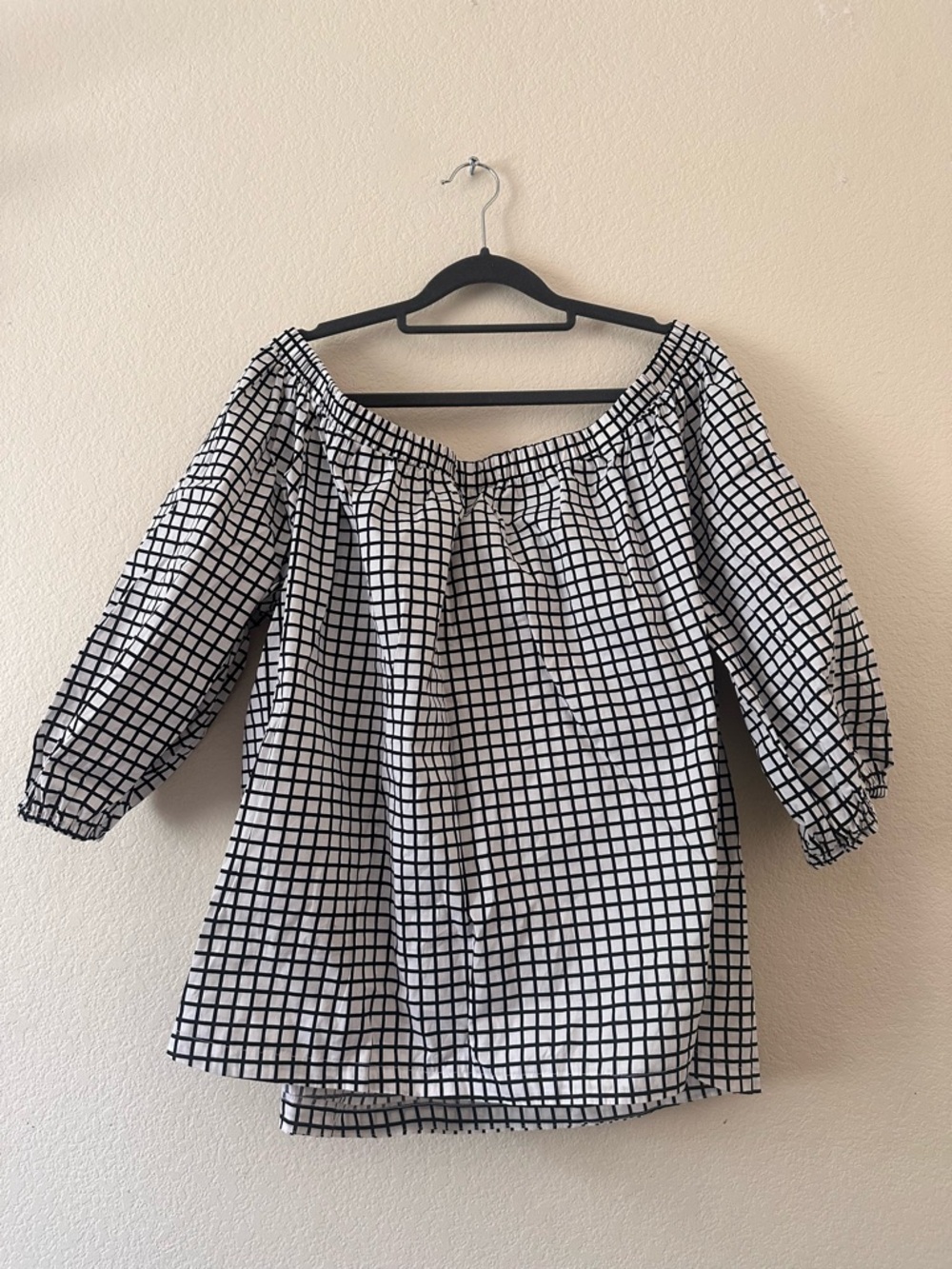 Lane Bryant Black and White Grid Off-Shoulder Tunic
